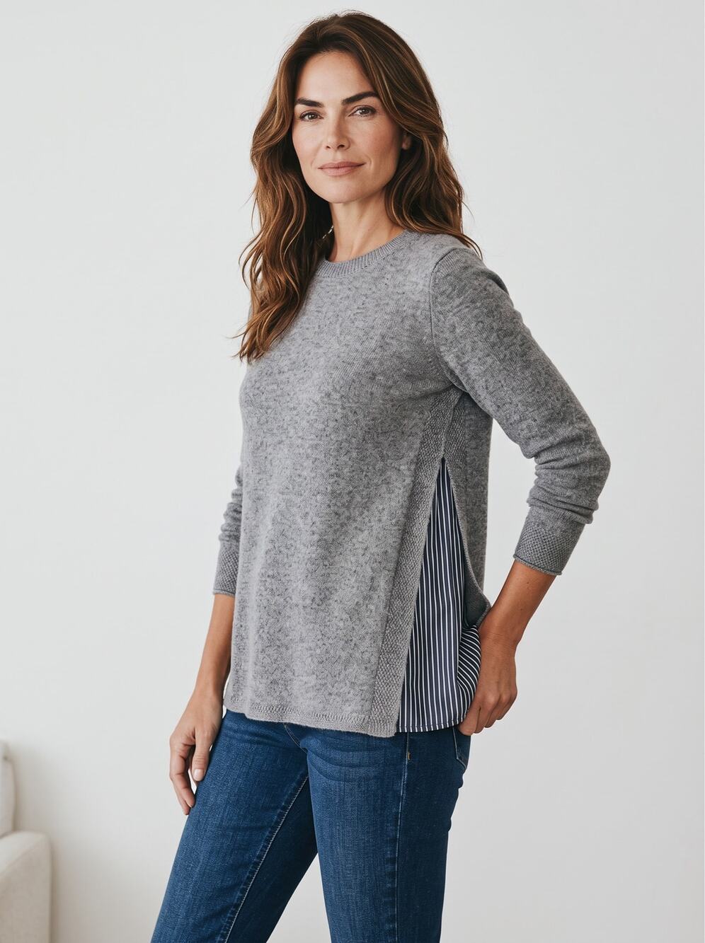 J.Jill Heather Gray Mixed-Media Crew Neck Pullover
Sweater Striped Side Inset XS
